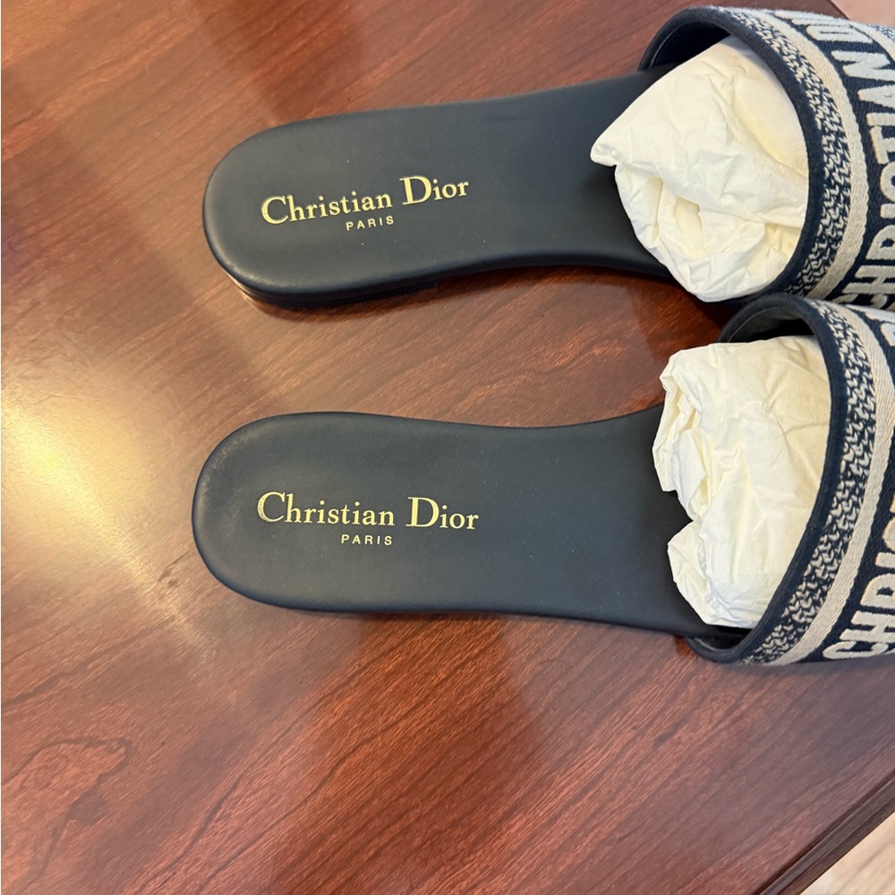 Christian Dior navy and cream Slides size 40 - Picture 12 of 14